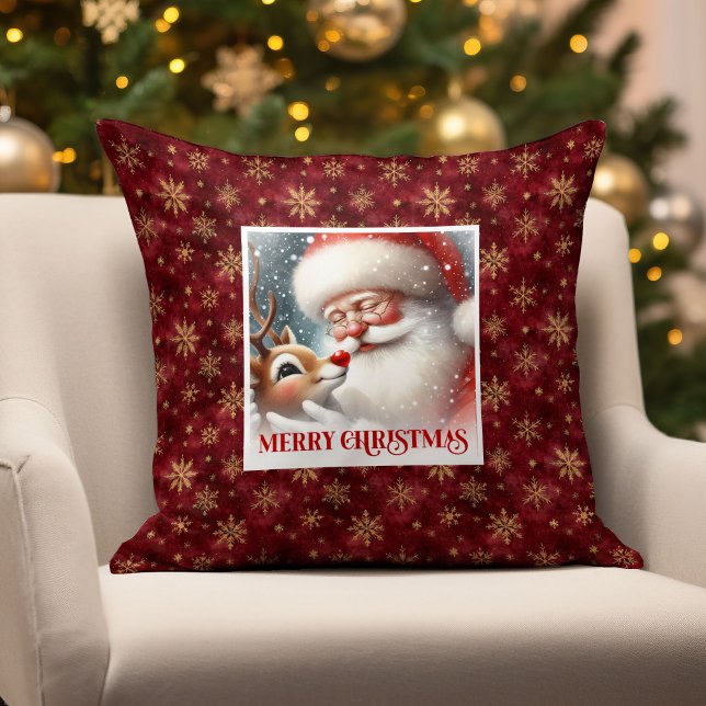 Festive Santa and Rudolph Christmas Throw Pillow  (Festive Santa and Rudolph Christmas Throw Pillow Gift

)