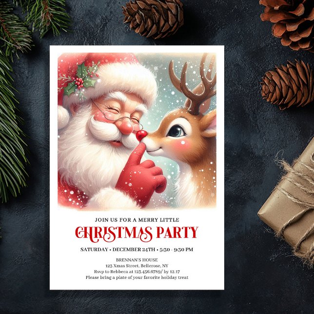 Festive Santa and Rudolph Holiday Party Invite (Festive Santa and Rudolph Holiday Party Invite)