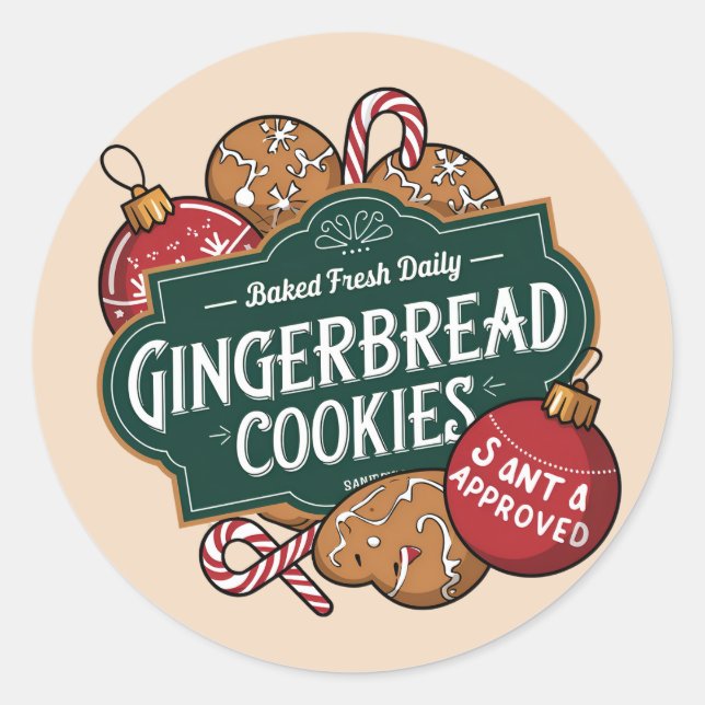 Festive Santa approved baked fresh daily cookies Classic Round Sticker (Front)