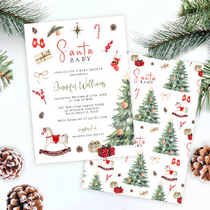 Festive Santa Baby Christmas Winter Baby Shower Invitation