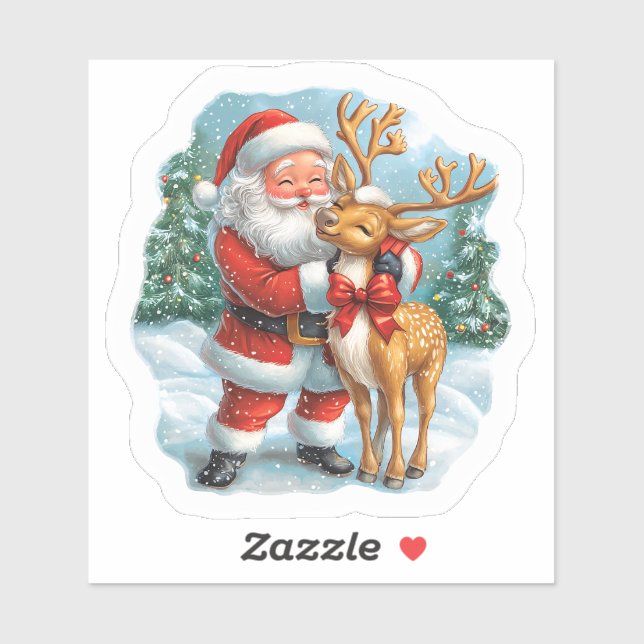 Festive Santa & Cheerful Reindeer Sticker (Sheet)