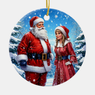Festive Santa Claus and Mrs. Claus Ceramic Tree Decoration