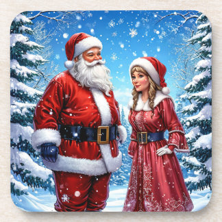 Festive Santa Claus and Mrs. Claus Coaster