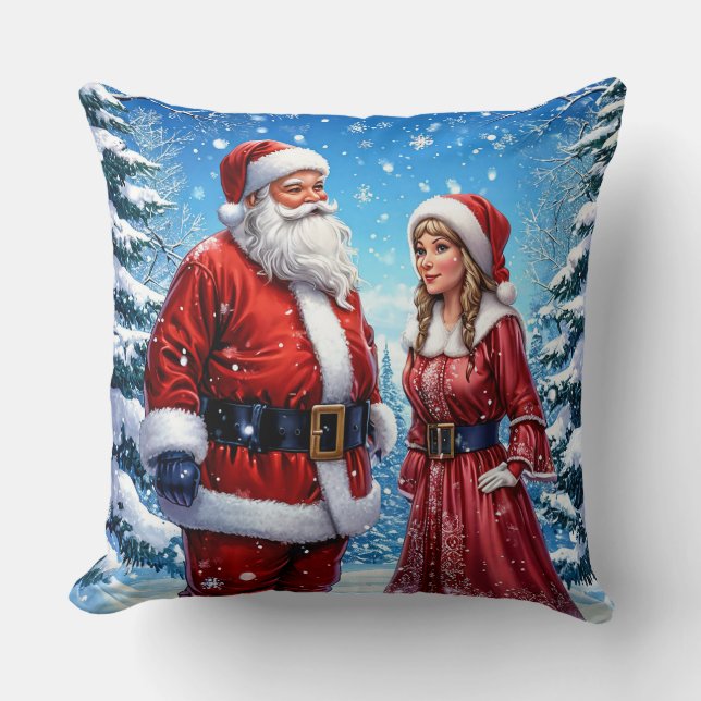 Festive Santa Claus and Mrs. Claus Cushion (Front)