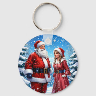 Festive Santa Claus and Mrs. Claus Key Ring