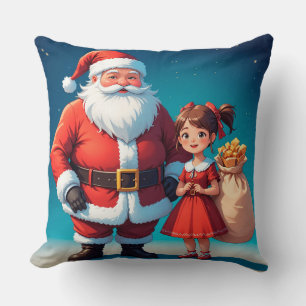 Festive Santa Claus and Snow Maiden Cushion