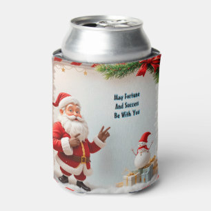 Festive Santa Claus and Snowman Can Cooler