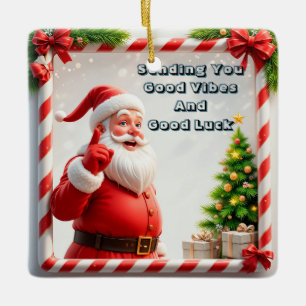 Festive Santa Claus and Snowman Ceramic Ornament