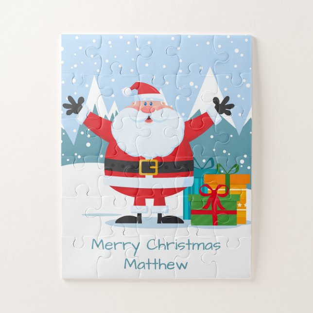 Festive Santa Claus Cartoon Winter Personalised Jigsaw Puzzle (Vertical)