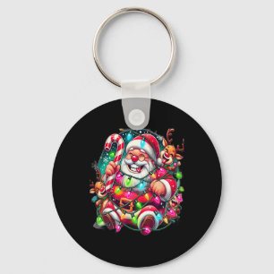 Festive Santa Claus Christmas Lights Design - Fun Key Ring