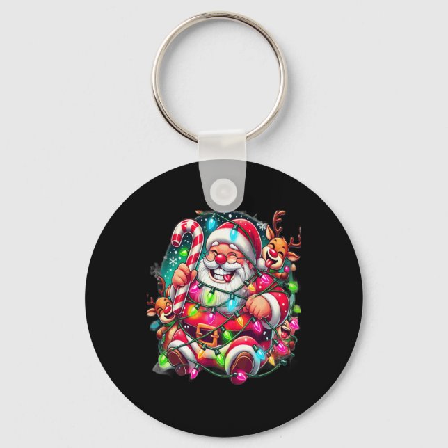 Festive Santa Claus Christmas Lights Design - Fun  Key Ring (Front)