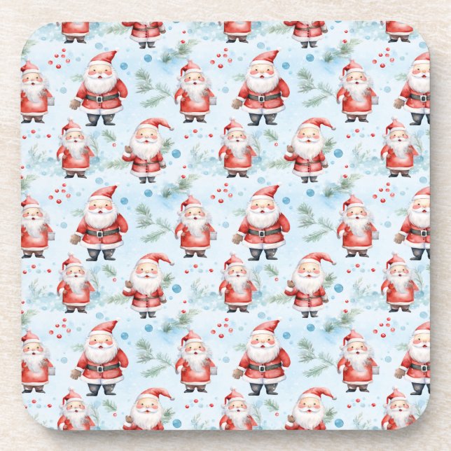 Festive Santa Claus Christmas Pattern Coaster (Front)