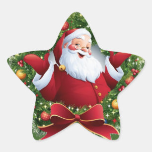Festive Santa Claus Christmas Wreath Star Sticker