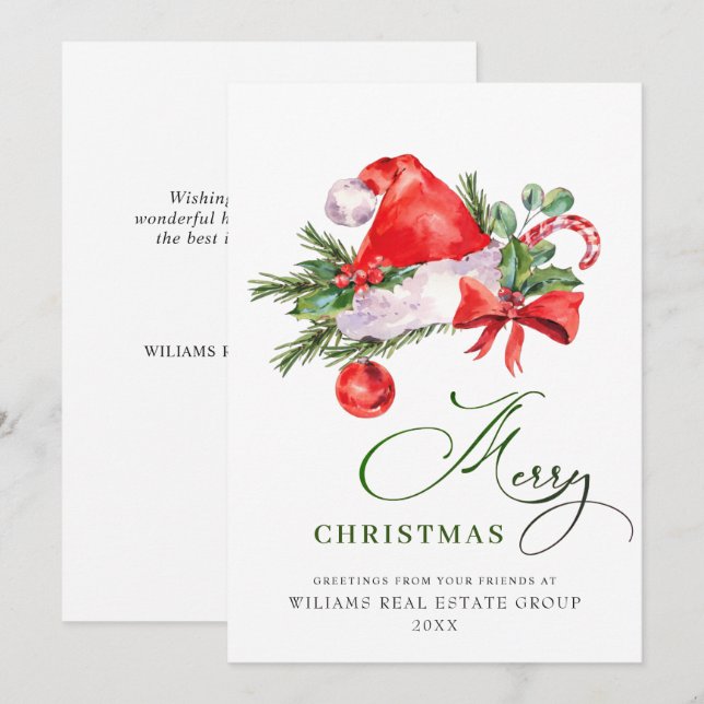 Festive Santa Claus Hat Christmas Corporate Holiday Card (Front/Back)