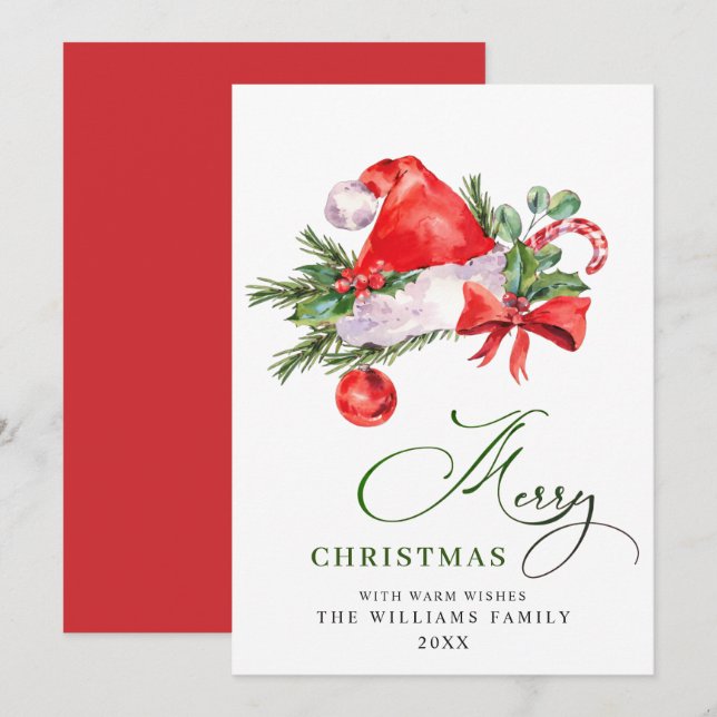 Festive Santa Claus Hat Christmas Greeting Holiday Card (Front/Back)