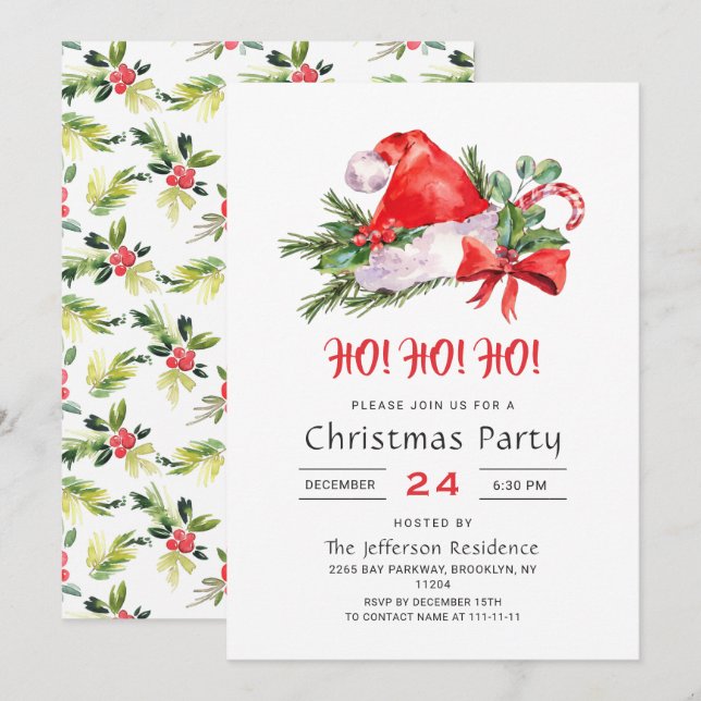 Festive Santa Claus Hat Holiday Christmas Party Invitation (Front/Back)