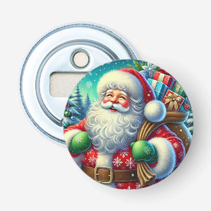 Festive Santa Claus Holding a Gift Sack Bottle Opener