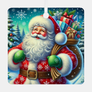 Festive Santa Claus Holding a Gift Sack Metal Tree Decoration