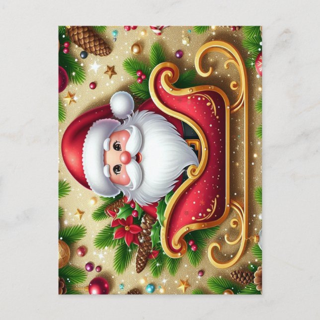 Festive Santa Claus in Sleigh  Holiday Postcard (Front)