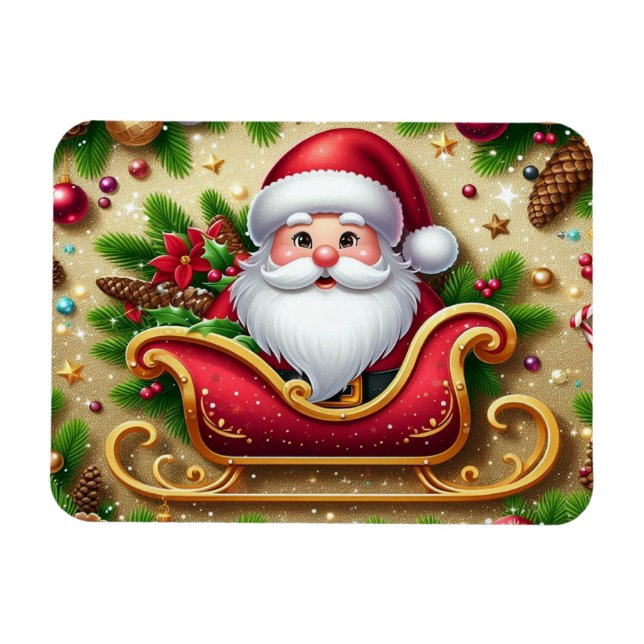 Festive Santa Claus in Sleigh Magnet (Horizontal)