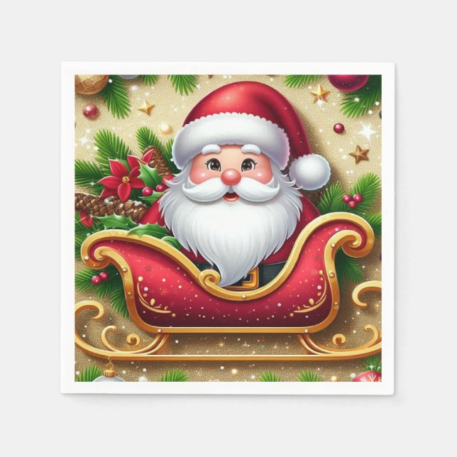 Festive Santa Claus in Sleigh Napkin (Front)