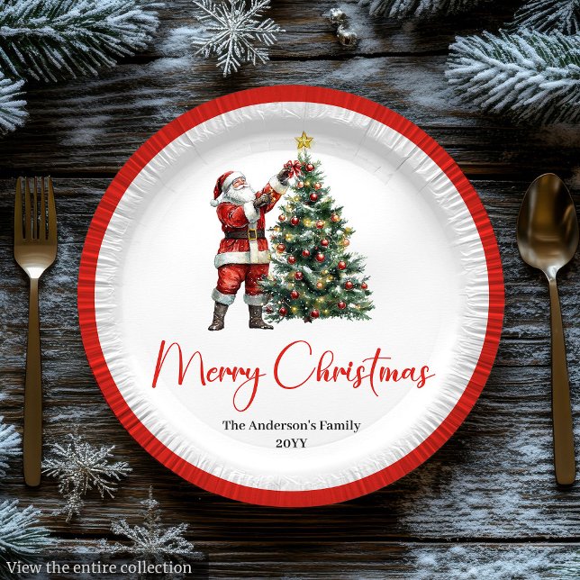 Festive Santa Claus Red White Rustic Holiday Plate (Festive Santa Claus Red White Rustic Holiday Plate)