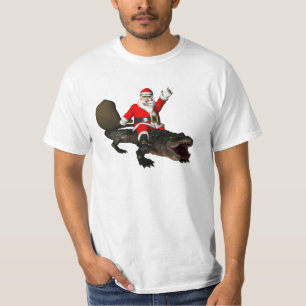 Festive Santa Claus Riding An Alligator T-Shirt