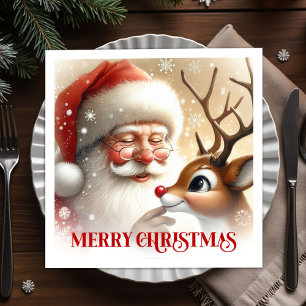 Festive Santa Claus Rudolph Holiday Dinner Party  Napkin