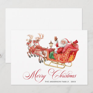 Festive Santa Claus Sleigh Christmas Greeting Holiday Card