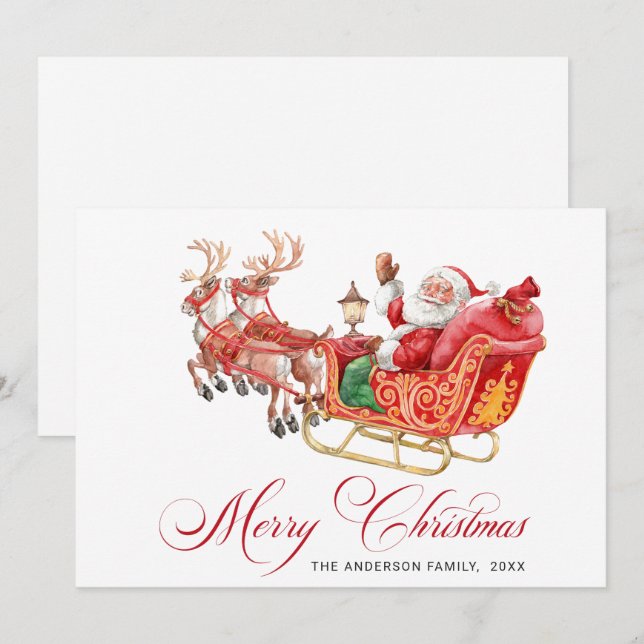 Festive Santa Claus Sleigh Christmas Greeting Holiday Card (Front/Back)