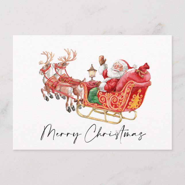 Festive Santa Claus Sleigh Christmas Greeting Holiday Card (Front)