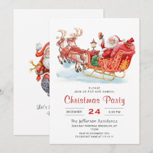 Festive Santa Claus Sleigh Holiday Christmas Party Invitation