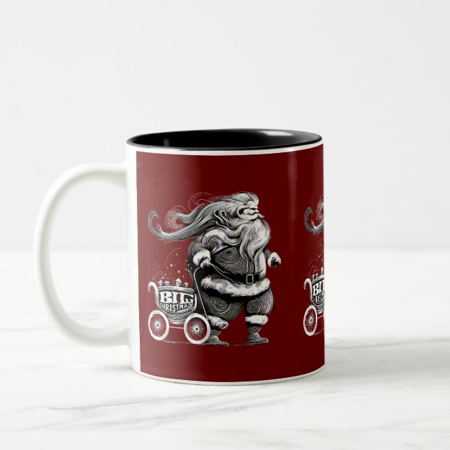 Festive Santa Claus Sleigh Ride with Presents  Two-Tone Coffee Mug (Left)