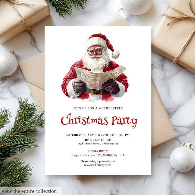 Festive Santa Claus Watercolor Christmas Party  Invitation (Festive Santa Claus Watercolor Christmas Party Invite

)