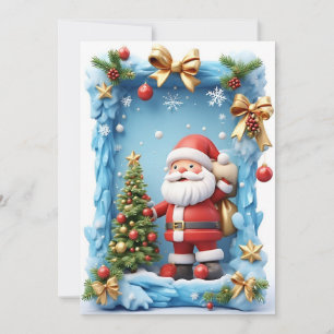 Festive Santa Claus with Christmas Tree Holiday Card