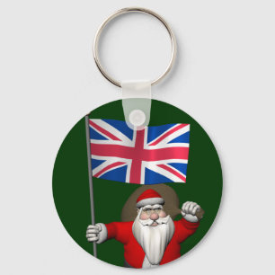 Festive Santa Claus With Flag Of The UK Key Ring