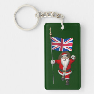 Festive Santa Claus With Flag Of The UK Key Ring