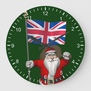 Festive Santa Claus With Flag Of The UK Large Clock