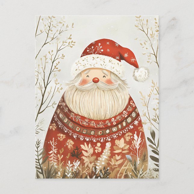 Festive Santa Clause Christmas Greeting Postcard (Front)