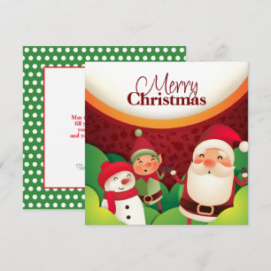 Festive Santa Elf & Snowman Christmas Card