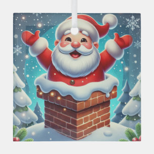 Festive Santa Emerging from Chimney Glass Tree Decoration