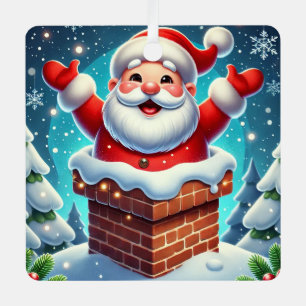 Festive Santa Emerging from Chimney Metal Tree Decoration
