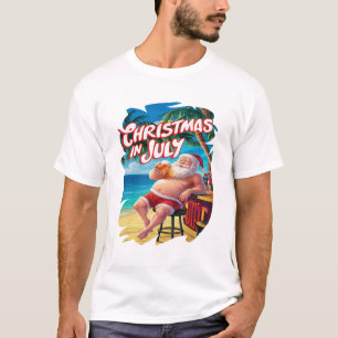 Festive Santa Enjoying Beer At Beach Bar T-Shirt