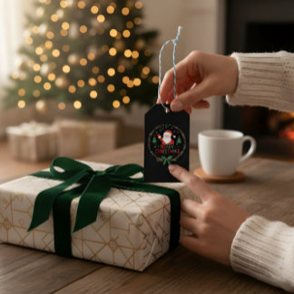 Festive Santa Golden Wreath Christmas Gift Tag