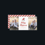 Festive Santa Hat 2 Photo Holiday Card<br><div class="desc">Festive watercolor Santa hat,  holiday photo card. Features,  red typography with coordinating stripe pattern backing.</div>