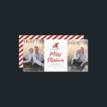 Festive Santa Hat 2 Photo Holiday Card<br><div class="desc">Festive watercolor Santa hat,  holiday photo card. Features,  red typography with coordinating stripe pattern backing.</div>