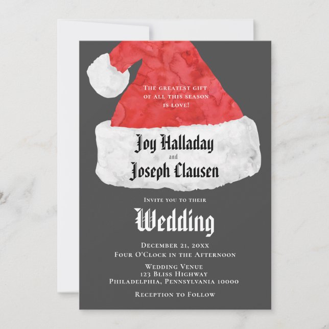 Festive Santa Hat Christmas Wedding Announcement (Front)