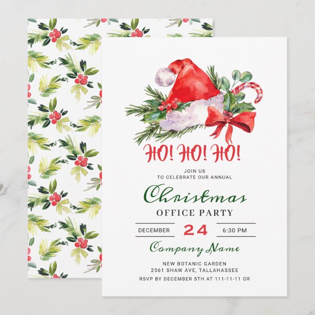 Festive Santa Hat Corporate Christmas Party Invitation (Front/Back)