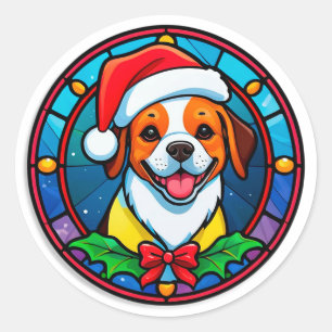 Festive Santa Hat Dog Cartoon Classic Round Sticker