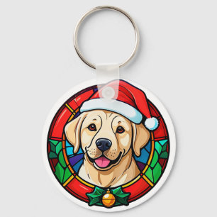 Festive Santa Hat Dog Cartoon Key Ring